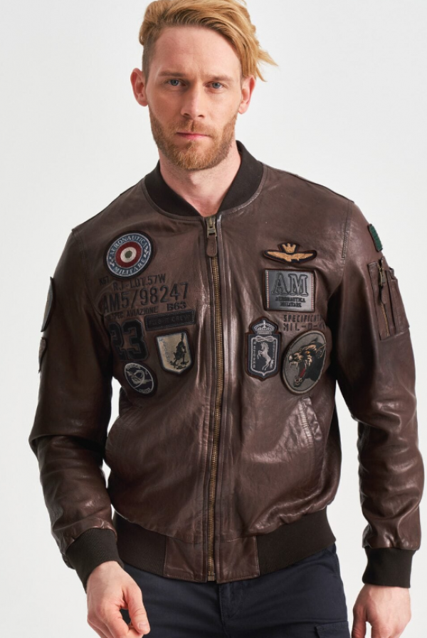 Jaket Aviator dengan Lengan Berdetail Patch